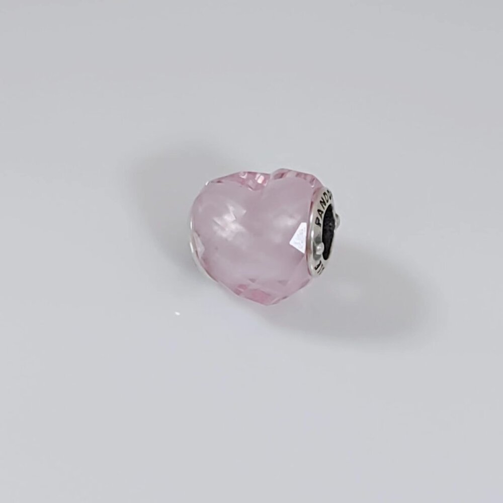 Pandora Shape of Love Charm, Pink Cubic Zirconia Faceted Murano Glass Charm S925